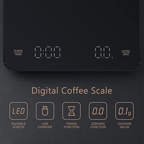Homesen fazendo suprimentos Balança de Café Digital com Timer Tela LED Espresso Balança Embutida 3kg