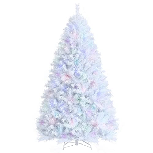 Happygrill-7FT-White-Christmas-Tree-Realistic-Lush-Xmas-Tree-with-1156-PVC-PET-Branch-Tips-Hinged-Structure-Metal-Base-Artificial-Iridescent-Pine-Tree-for-Festival-Home-Mall Happygrill 7FT White Christmas Tree Realistic Lush Xmas Tree with 1156 PVC PET Branch Tips Hinged Structure Metal Base Artificial Iridescent Pine Tree for Festival Home Mall