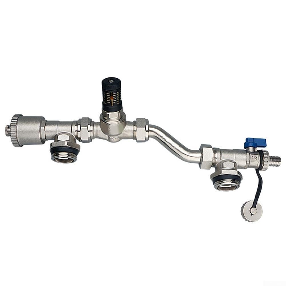 Valvola di bypass per pressione differenziale in ottone, connettore per collettore di riscaldamento a pavimento, distanza centrale 210 mm (argento)