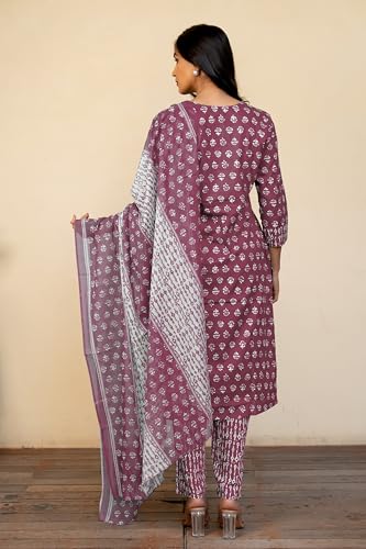Image of MIRCHI FASHION Women's Straight Fit Pure Cotton Floral Printed Kurta Set with Dupatta and Pant