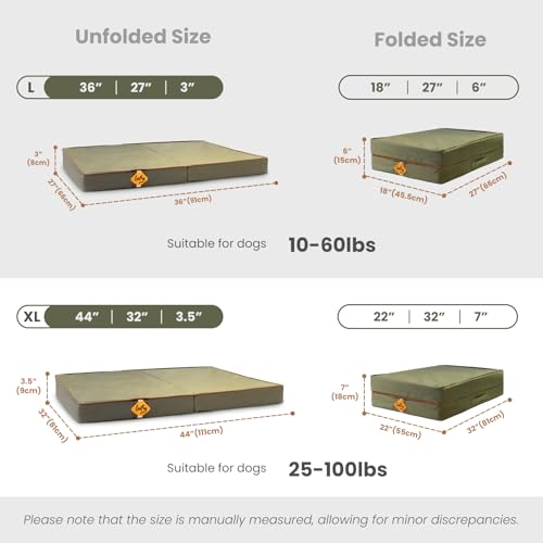 Image of Laifug Foldable Waterproof Dog Bed for Large Dogs - Outdoor Orthopedic Dog Bed with Washable Removable Cover, Pet Mattress with Handles, Army Green, (44 x 32 x 3.5, inches)