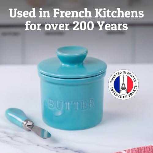 Priority Chef Large Butter Crock with Lid with Water Line, Ceramic French Butter Dish to Leave On Counter, Turquoise by Priority Chef - Used condition - Image 6