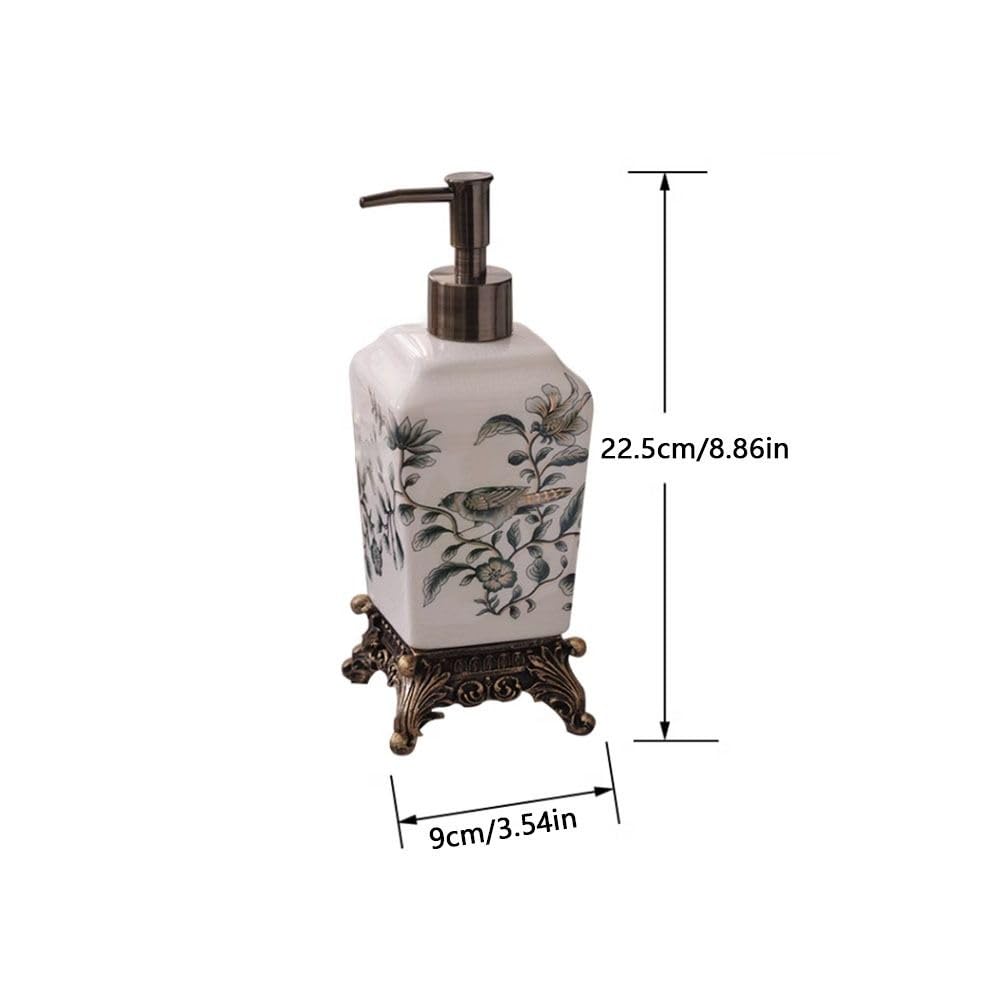 Dispenser di sapone in ceramica, con motivo floreale, bottiglia in ceramica a pompa, per bagno o cucina (D)