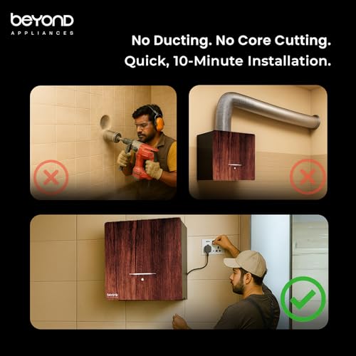 Image of Beyond Appliances Cube Plug N Play Ductless Kitchen Chimney | 1250 CMH | Auto Clean | 5-Stage Charcoal Activated Filter | Touch Control | 3-way Suction | 48dB Low Noise | Veneer | PAN INDIA SERVICE