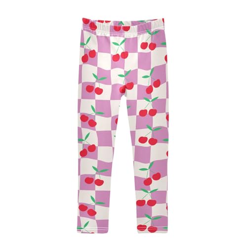 Cherry on Checker Girls Leggings,Workout Leggings for Girls Toddler Athletic Leggings Size for 3-10T