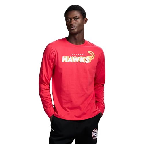 Game 7 x NBA Officially Licensed Men's Graphic Long Sleeve Lightweight Crew Neck Cotton T-Shirt, Atlanta Hawks, XL, Red