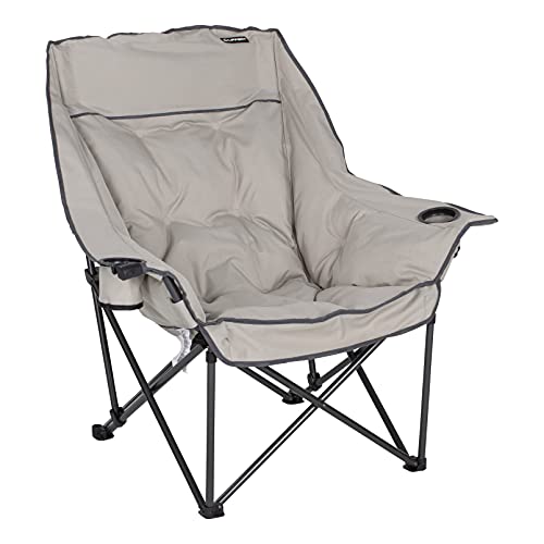 Lippert Big Bear Padded Camping Chair with 400-lb. Weight Capacity, Carry Bag, Durable Mesh Fabrics, High-Loft Cushioning, Dual Cupholders, Stemmed Wine Glass Holder (Sand) - 2021010667 by Lippert Components - Used condition - US$57.73