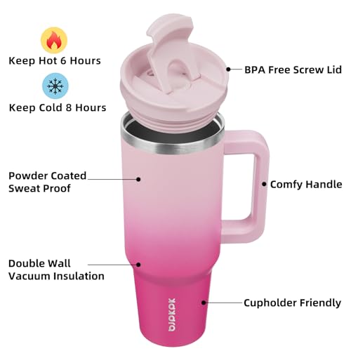 Image of BJPKPK 40oz Stainless Steel Insulated Tumbler With Handle And Lid Straw Travel Coffee Mug Thermal Cup,Cherry Blossom