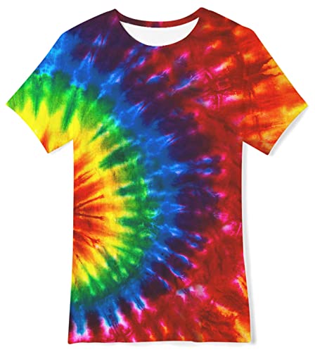 Belovecol T-Shirt Basique rétro personnalisé tie-Dye pour garçons et Filles avec Manches Courtes de Fitness pour Enfants de 13 à 14 Ans