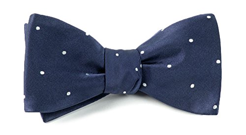 The Tie Bar 100% Woven Silk Navy and White Satin Dot Self-Tie Bow Tie