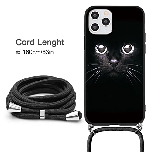 Eouine Crossbody Neck Lanyard Case For Samsung Galaxy A53 5G 6.5 Inch, Necklace Phone Cover With Adjustable Cord Strap, Black Silicone Soft Anti-Scratch Tpu Cases For Samsung A53 5G, Cat #TOP4