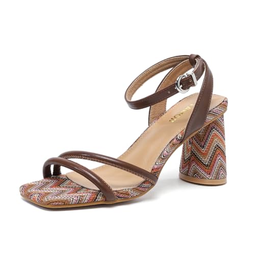 Amoji Women 3 In Block Heels Lady Heeled Dressy Sandal FZ335 8.5 Brown