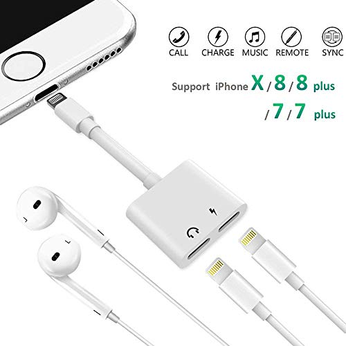 Nicexx Adapter & Splitter Compatible IP 7/7 Plus 8/8 Plus/X, Headphone Jack Aux Audio & Charging & Calling & Sync Cable Connector Earphone Charger– White