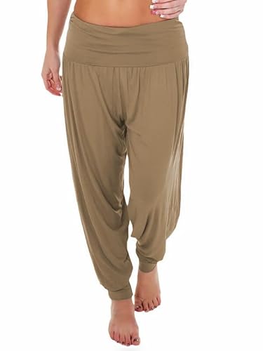 R&N FASHIONS Ladies Harem Trousers – Women’s Full Length Stretch Yoga Pants – High Waist Elasticated Joggers – Lightweight Lounge Bottoms – Casual Loose Fit (Mocha, 12-14)