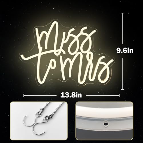 Image of Miss to Mrs Neon Sign for Bridal Shower Decor Dimmable Led Wedding Neon Sign for Backdrop, Miss to Mrs Neon Light for Wall Decor Warm White Party Banner Bridal Shower Decoration