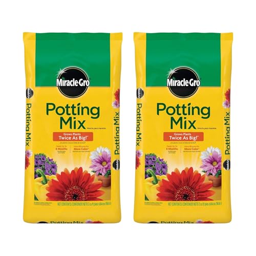 Miracle-Gro 2 Pack Potting Soil Mix for Container Plants, Flowers, Vegetables, Shrubs, Annuals, and Perennials, Feeds for Up to 6 Months, 2 Cu Ft