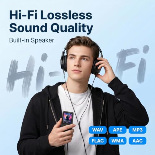 Image of TMY 128GB Mini MP3 Music Player with Bluetooth 5.4 & Voice Control Earphones, Video Playback,Pocket-Sized MP3 Player for Music,Voice Recording,FM Radio (TMYP17)