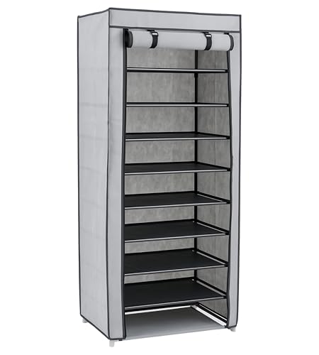 APP LIFE Scarpiera 9 Ripiani in TNT con Cerniera - Mobile Organizzatore Salvaspazio per Scarpe, Struttura in Acciaio, 88x28x160 CM, Grigio