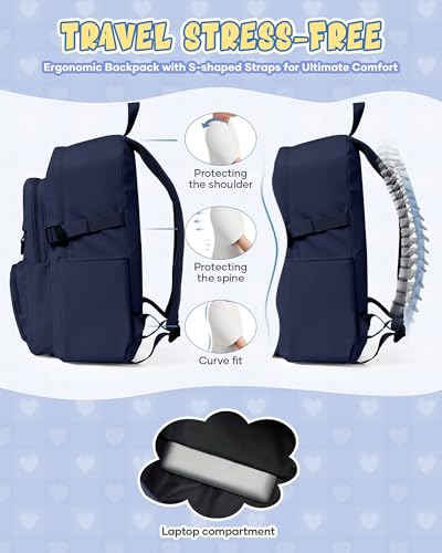 Image of Lightweight Backpack for College & High School Backpack With Lots of Pockets Cute School Bag for Girls Boys, Large Capacity Bookbag for Women Men, Waterproof Teens Casual Daypack Backpack(Dark Blue)