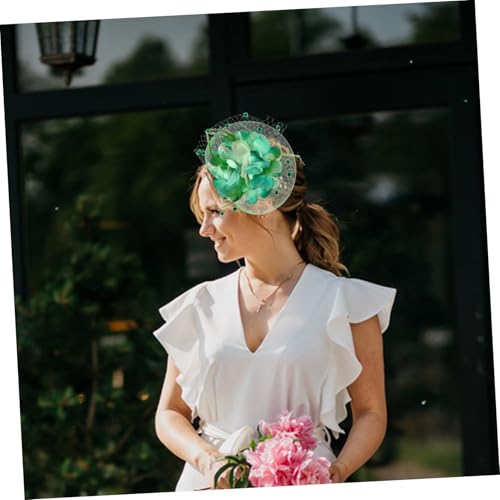 Chapeau de mariée vert en polyester de qualité supérieure et plumes naturelles