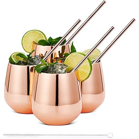 Oak & Steel - 4 Edelstahl Rosegold Weingläser Ohne Stiel Cover