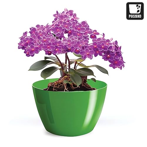 PECZEKO Flower Pot Shiny Plastic Planter Decorative Pot for Large and Small Plants Set of 2, Green, Diameter 20 cm - Image 4