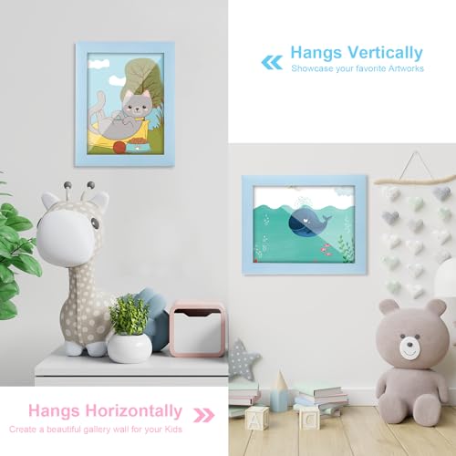 Image of [2-Pack] Kids Art Frames, 8.5x11 Front Opening Kids Artwork Frames Changeable, Light Lake Blue Artwork Display Storage Frame for Wall, Holds 50 Pcs, for 3D Picture, Crafts, Children Drawing, Hanging