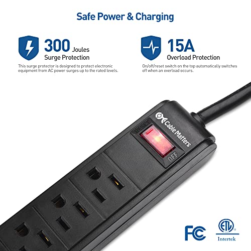 Cable Matters 2-Pack 6 Outlet Surge Protector Power Strip With Usb, 8 Ft Long Extension Cord In Black & Ul Listed 3-Pack 3 Way Plug Adapter, In Multiple Colors #TOP3