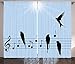 Produktbild ABAKUHAUS Vogel auf dem Drahtseil Rustikaler Gardine, Avian auf Musiknoten, Wohnzimmer Universalband Gardinen mit Schlaufen und Haken, 280 x 225 cm, Ceil Blau Grau