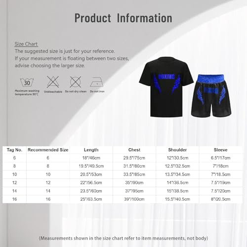 Yruioon - Ropa de Boxeo para Niños, Conjunto de Entrenamiento para Niños con Pantalones Cortos Muay Thai y Kickboxing + Camiseta, Deporte de Combate MMA, Boxeo de Patadas, 158/164 cm - imagen 3