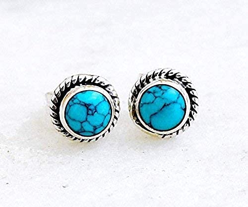 Turquoise Stone Stud Post Earrings, 925 Sterling Silver Gemstone Earring 6 Mm Round Girls Women Gift #TOP5