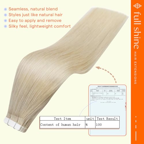 Image of Full Shine Tape in Human Hair Extensions, Ash Blonde, 20 Inch 50g 20PCS | Seamless Skin Weft Human Hair Tape in Extensions, Double Sided Design Smooth Finish Add Length Daily Styling