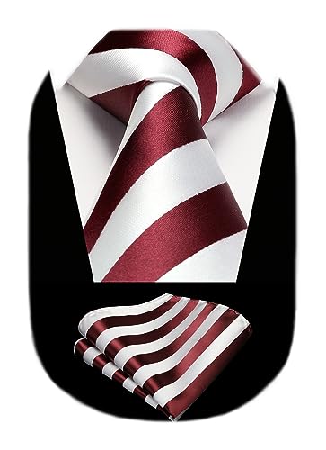 Image of HISDERN Stripe Tie Mens Ties with Pocket Square Set Classic 3.4'' Silk Formal Necktie Handkerchief for Business Wedding