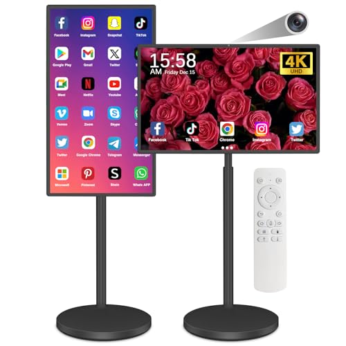 ZONNBOS 32In Wireless Smart Portable TV on Wheels 4K Smart Touchscreen,Mobile TV Tablet,Android 13,(5-8-Hour) Battery,4K Camera,Full Swivel Rotation,(8RAM+128GB) (Black, 32 inches)