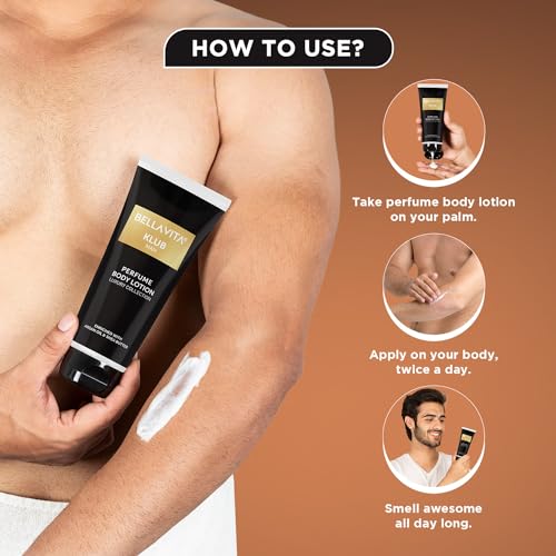 Image of Bella Vita Luxury KLUB Man Body Perfume Lotion for Nourishing, Hydrating, Soft, Supple, Healthy Skin with Argan Oil and Shea Butter 200 ml