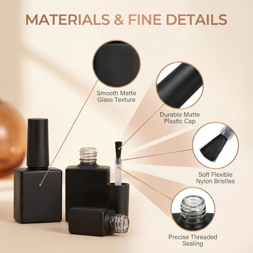Recipientes de esmalte de uñas recargables de 10 ml de vidrio cuadrado negro 3