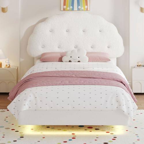 Decofy Cookie Twin Upholstered Bed Frame with LED Lights, Floating