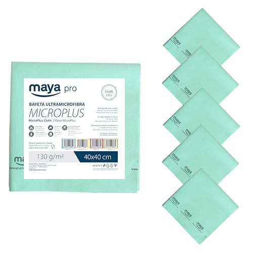 Maya Bayeta MICROPLUS. Especial para Vajillas y Cristales. No Deja Marcas. Muy Absorbente y de Secado Rápido. 100% Microfibra. Pack de 5 Unidades (Verde)