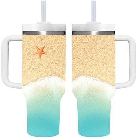 AMZUShome 40 OZ Beach Tumbler with Handle.Beach Lover Gifts.Unique Birthday Christmas Gifts for Beach Lover.Personalized 40 OZ Beach Tumbler Gifts for Women Men. Cover