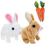 2 Pcs Easter Plush Bunny Toy,Educational Interactive Rabbit Toys,Electric Rabbit Toys,Plush Stuffed Walking Bunny Toy with Sounds and Movements,Hopping Wiggle Ears Twitch Nose Easter Gift for Children