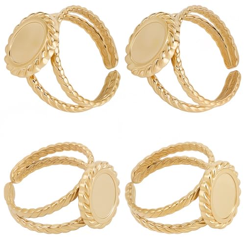 Anillos abiertos ajustables de acero inoxidable 304 con baño de oro para resina