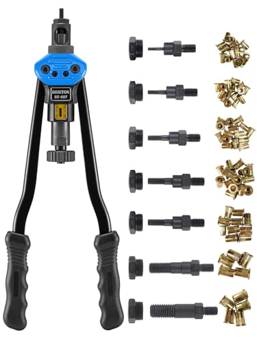 AKKTOL Nietmutternzange – 40 cm Gesamtlänge für Mehr Kraft, Verstellbare Ziehtiefe, inkl. 80 Nietmuttern & Dorne in M3-M12, Profi Gewindenieten Zange Set für Blechbearbeitung & Automobilarbeiten