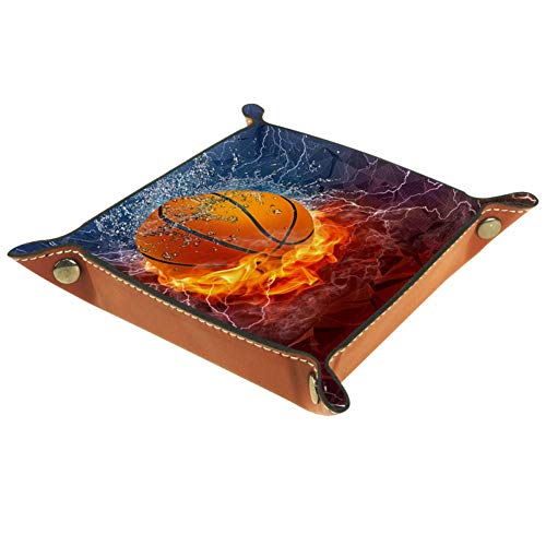 Preisvergleich Produktbild XiangHeFu Basketball Feuereis Valet Tray Ledertablett Leder Catchall Schlüssel Handy Münzkasten für Schlüsselgeld Nachttisch Storage Container Box Organizer