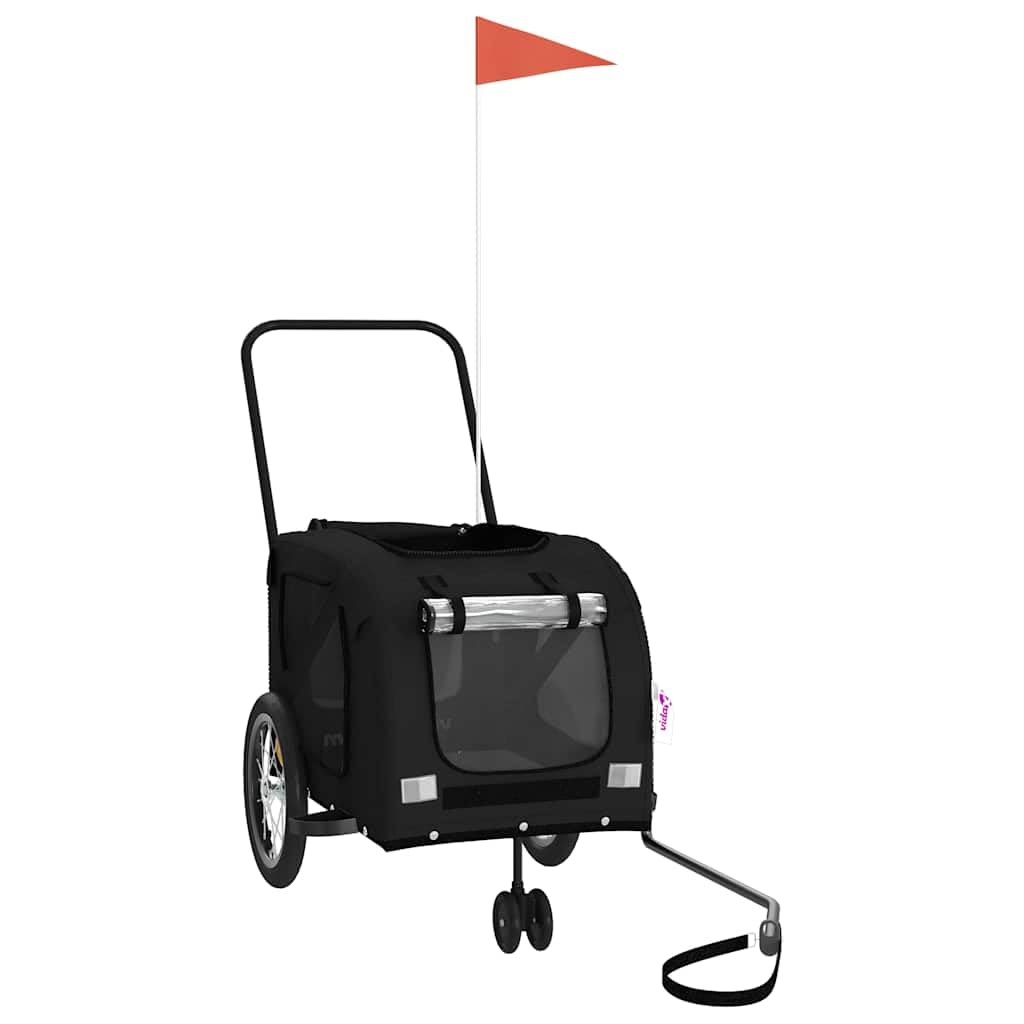 Mangloder Fahrradanhänger Hunde Schwarz aus Oxford-Gewebe und Eisen, klappbar mit PVC-Dach, 121 x 63 x 65 cm, 45 kg Traglast, für Transport Reise Spaziergang und Outdoor