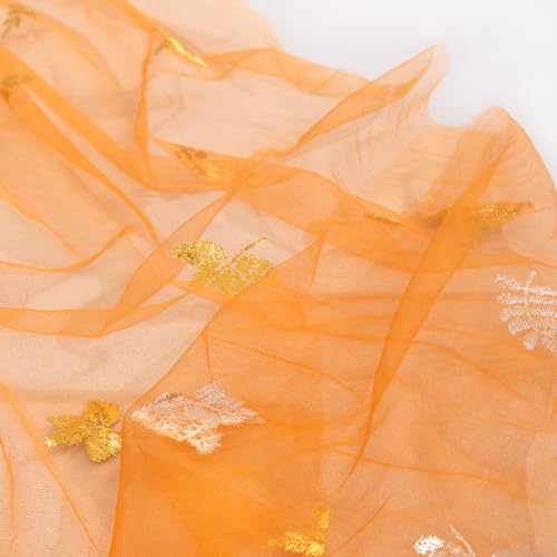 Image of Fall Maple Leaf Table Runner Orange Sheer Gauze Foil Table Runner, 6PC