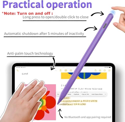 Image of HZD Apple Pencil for iPad 2025-2018 Faster Charge Stylus Pen, Purple | with Tilt Sensitivity & Palm Rejection & Magnetic Compatible iPad 11 /10 /9 /8 /7 /6, Pad Air 3 /4 /5, Pro 12.9 inch /11 inch,Mini 6 /5, M2 /M4