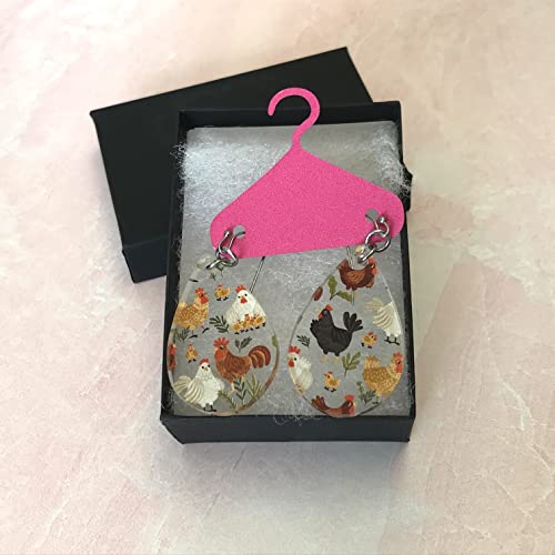 Chicken Patterned Acrylic Dangle Teardrop Earrings For Women Lightweight Hypoallergenic Stainless Steel #TOP6
