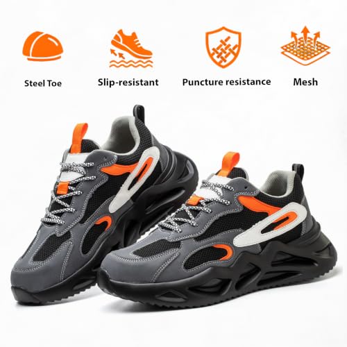 Image of Ruivina Steel Toe Shoes for Men Women Safety Shoes Wide Lightweight Breathable Slip Resistant Puncture Proof Work Sneakers Puncture Proof
