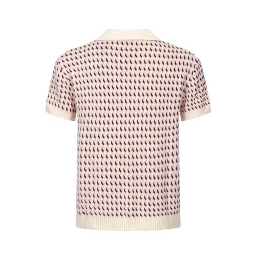 OXKNIT Men’s Knit Polo Jacquard Panel Shirt Short Sleeve Retro Textured Vintage Polo Shirt V-Neck2