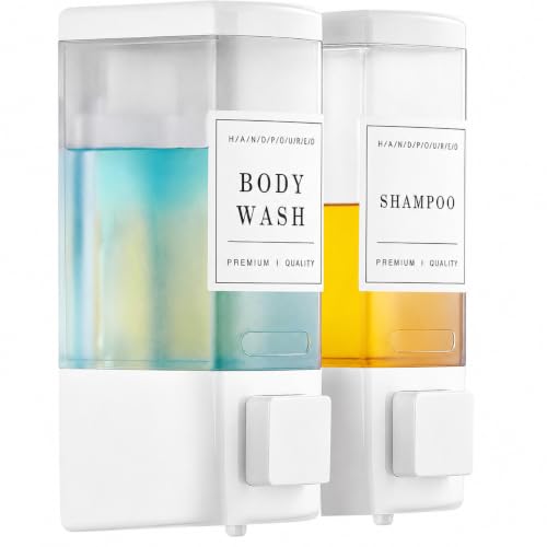Image of Shampoo and Conditioner Dispenser for Shower, 2 Chamber, White